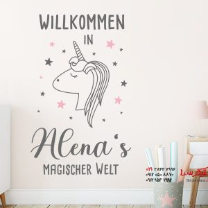 استیکر دیواری اسب شاخدار جادویی با نام