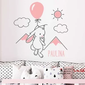 استیکر دیواری اسم حیوان دست اموز با بادکنک و اسم