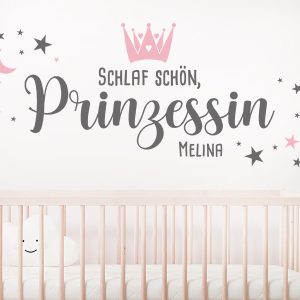 استیکر دیواری اسم پرنسس با طرح خواب راحت