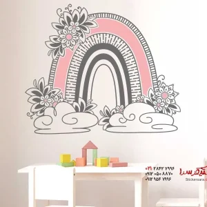 استیکر دیواری بوهمی رنگین کمان با گل