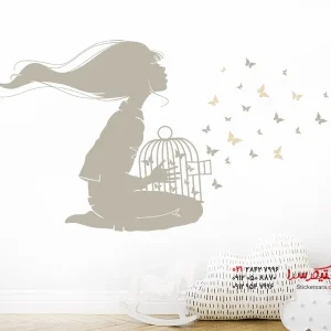 استیکر دیواری دختر با پروانه