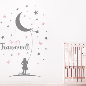 استیکر دیواری دختر ماه با اسم دلخواه