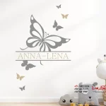 استیکر دیواری دسته پروانه با نام