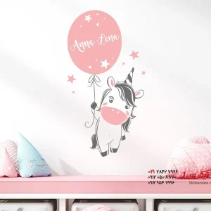 استیکر دیواری طرح اسب تک شاخ با بادکنک