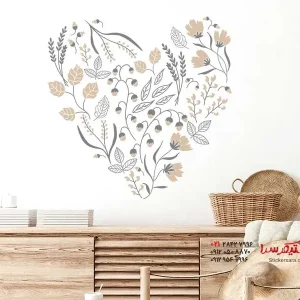 استیکر دیواری طرح گل قلبی
