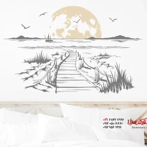 استیکر دیواری طلوع ماه کنار دریا