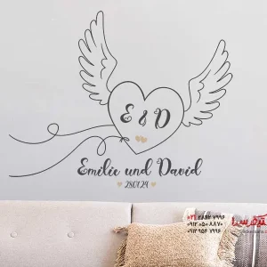 استیکر دیواری قلب پرنده با نام و تاریخ