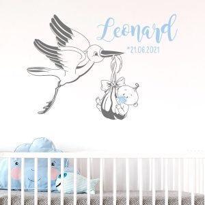 استیکر دیواری لک لک با طرح نوزاد و اسم
