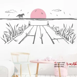 استیکر دیواری منظره اسب با پل