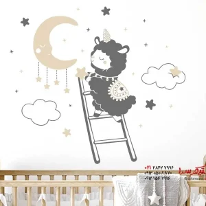 استیکر دیواری نردبانی به بهشت ​​با طرح آلپاکای ناز