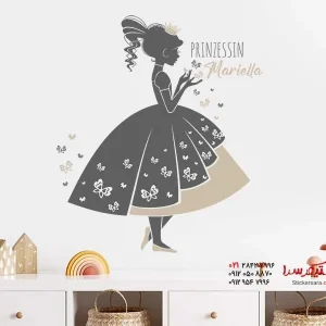 استیکر دیواری پرنسس با پروانه