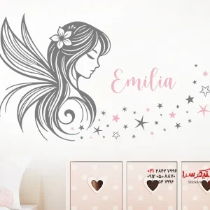 استیکر دیواری پری زیبا با اسم دلخواه