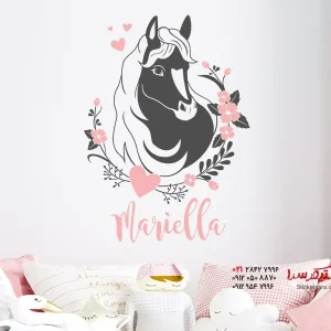 استیکر دیواری پونی با تاج گل