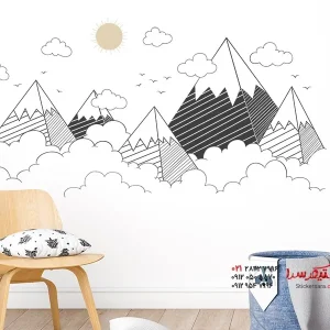 استیکر دیواری کوه با ابر