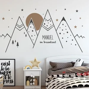 استیکر دیواری کوهستان سرزمین رویاها با نام دلخواه