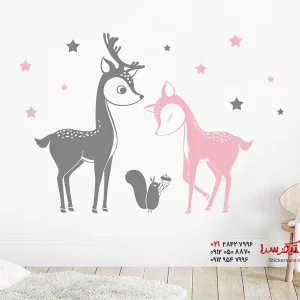 استیکر دیواری گوزن و سنجاب