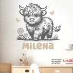 استیکر دیواری گوساله پشمالو با نام دلخواه