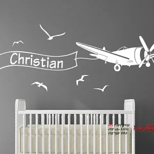 برچسب دیواری طرح خلبانی با نام دلخواه