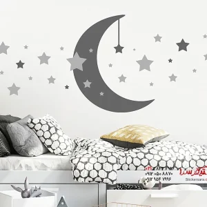 برچسب دیواری آسمان پرستاره با ماه