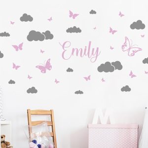 برچسب دیواری ابر و پروانه با اسم