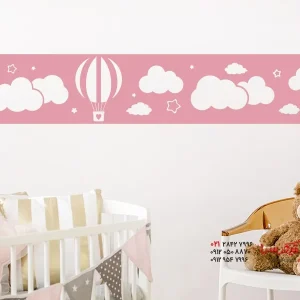 برچسب دیواری ابرهای حاشیه‌ای با بادکنک هوای گرم