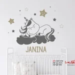 برچسب دیواری اسب شاخدار خوابیده با اسم