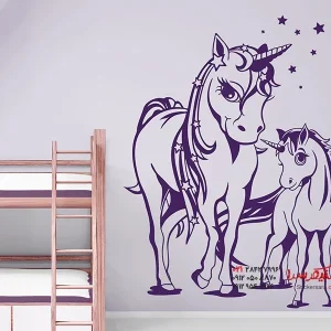 برچسب دیواری اسب شاخدار کوچولو با مامان