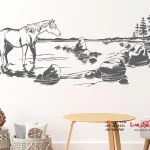 برچسب دیواری اسب وحشی در ساحل دریاچه