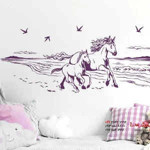 برچسب دیواری اسب‌های وحشی در ساحل