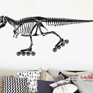 برچسب دیواری اسکلت دایناسور روی اسکیت