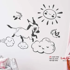 برچسب دیواری الاغ روی ابرها