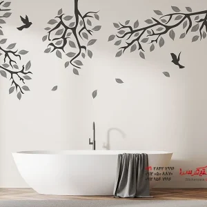 عکس برچسب دیواری با طرح شاخه‌های آویزان از پرندگان