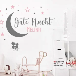 برچسب دیواری بچه گربه ماه با اسم