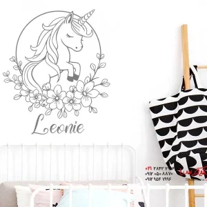 برچسب دیواری تاج گل با طرح اسب تک شاخ