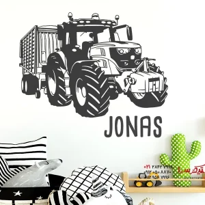 برچسب دیواری تراکتور با تریلر و نام