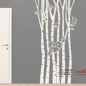 برچسب دیواری تنه درخت توس با طرح قلب