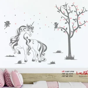 برچسب دیواری تک شاخ جادویی با پری