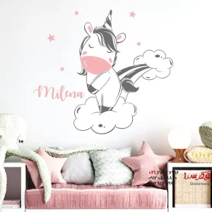 برچسب دیواری تک شاخ روی رنگین کمان