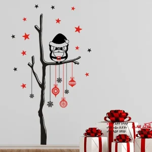 برچسب دیواری جغد با درخت کریسمس