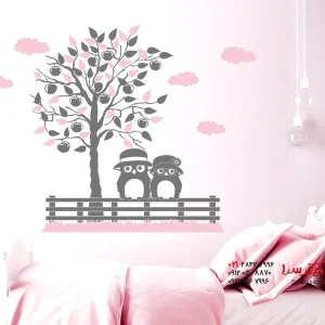 برچسب دیواری جفت جغد زیر درخت سیب