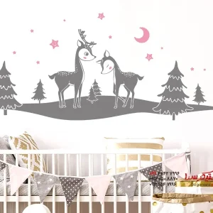 برچسب دیواری جنگل با گوزن