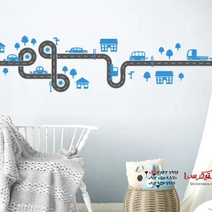 عکس برچسب دیواری حاشیه قرنیز اتاق کودک خیابان با طرح ماشین