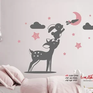 برچسب دیواری خرگوش و گوزن بامزه