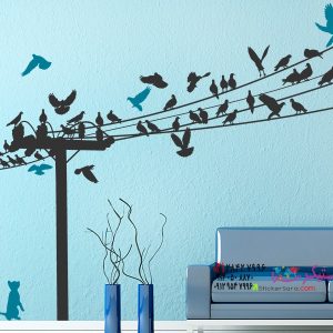 عکس برچسب دیواری خط برق با طرح پرندگان