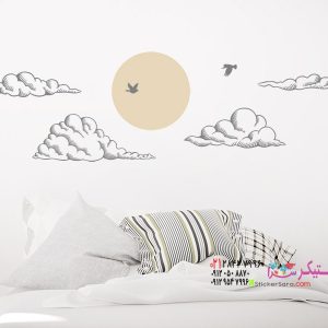 عکس برچسب دیواری خورشید، ابر، پرنده