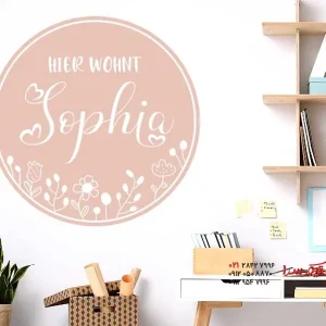 برچسب دیواری دایره ای با اسم و گل