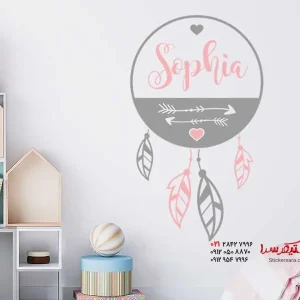 برچسب دیواری دایره‌ای با نام و پر