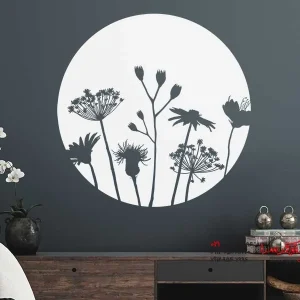 برچسب دیواری دایره‌ای با گل‌های چمنزار