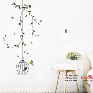 عکس برچسب دیواری درخت انگور با قفس پرنده