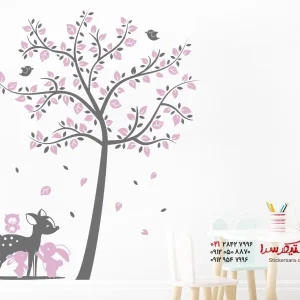 برچسب دیواری درخت با حیوانات جنگلی